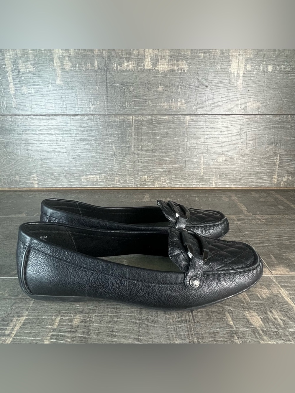 Anne Klein Black Leather Drivers Quilted Loafer Size 6.5 Iflex